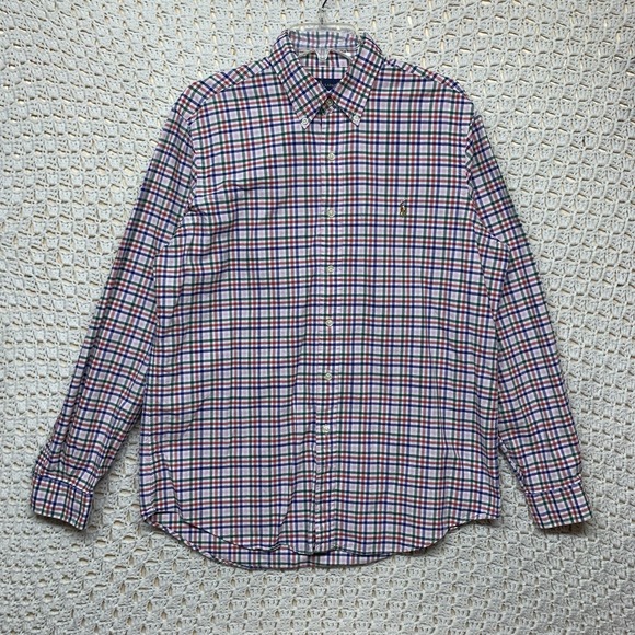 Ralph Lauren Shirt Mens L Pink Blue Check Long Sleeve Button Down 100%cotton - Picture 2 of 10